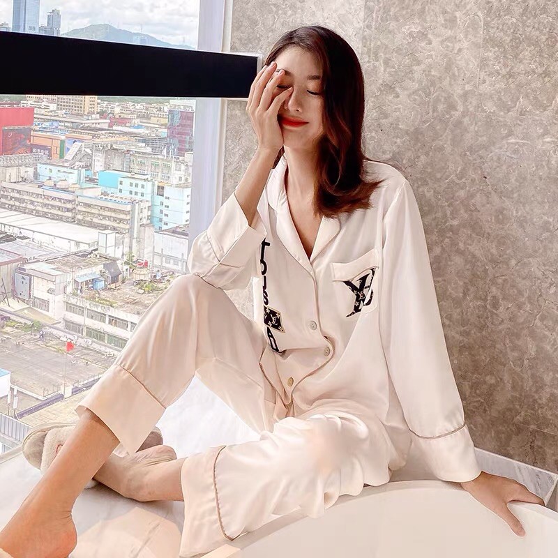 Đồ Bộ Mặc Nhà Pijama Nữ Dài Tay Cao Cấp - Đồ Ngủ Lụa Quảng Châu