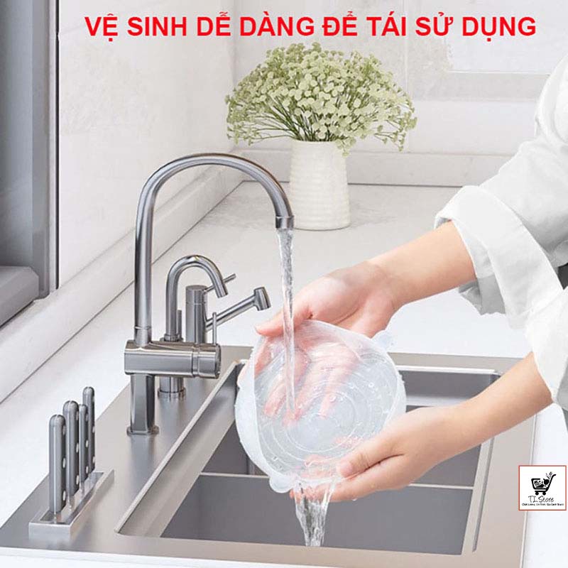 Bộ 6 nắp bọc thực phẩm , 6 miếng Silicon co dãn chịu nhiệt đậy chén bát đa năng