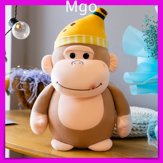 Gấu Nhồi Bông Teddy Hình Khỉ Con Đội Mũ Chuối Thú Nhồi Bông Hình Khỉ Siêu Dễ Thương 24cm 50cm
