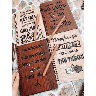 Sổ Tay Bìa Gỗ Khắc Chữ - Tạo Động Lực.