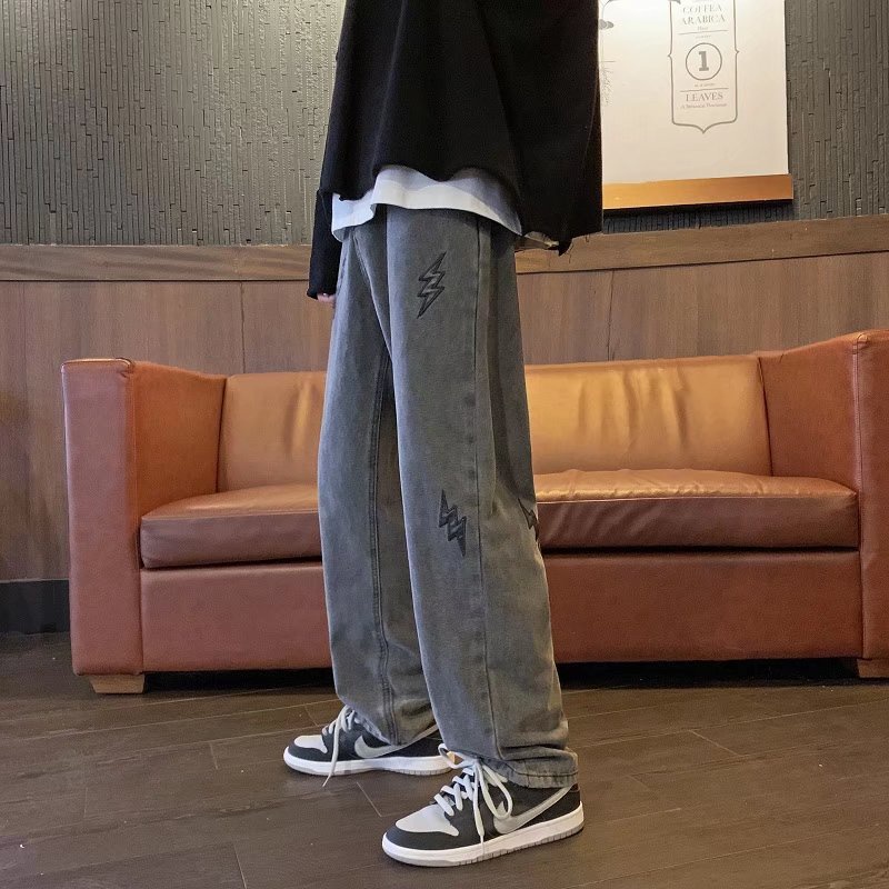 Quần jeans dài ống rộng lưng thun dây rút thời trang cho nam