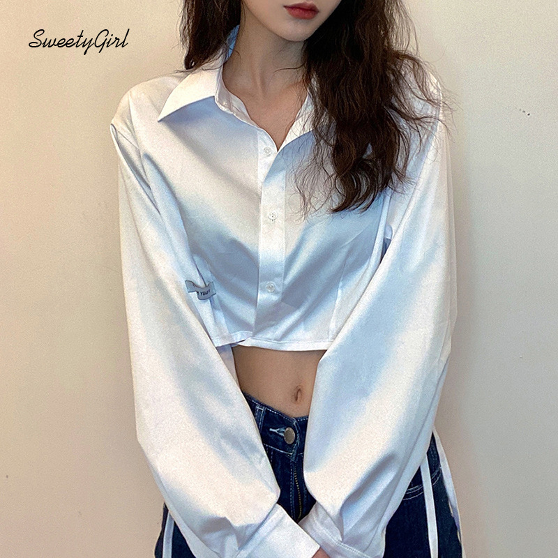 Áo Sơ Mi Tay Dài Cổ Bẻ Dáng Ôm Thiết Kế Không Đối Xứng Màu Sắc Ngọt Ngào Thời Trang Cho Nữ