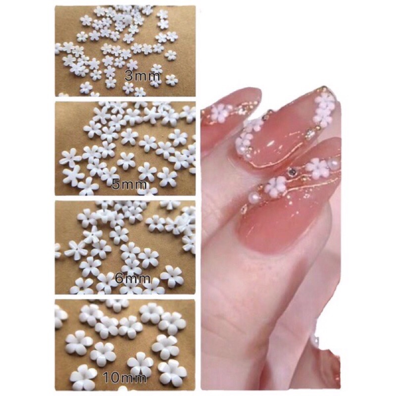Sét hoa sứ Cheap Nail, phụ kiện trang trí móng, hoa sứ trắng làm nail bi vàng trắng