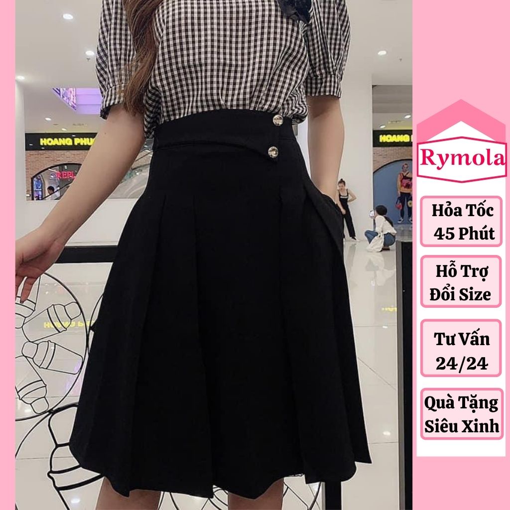 Chân Váy Qua Gối Màu Đen 2 Nút