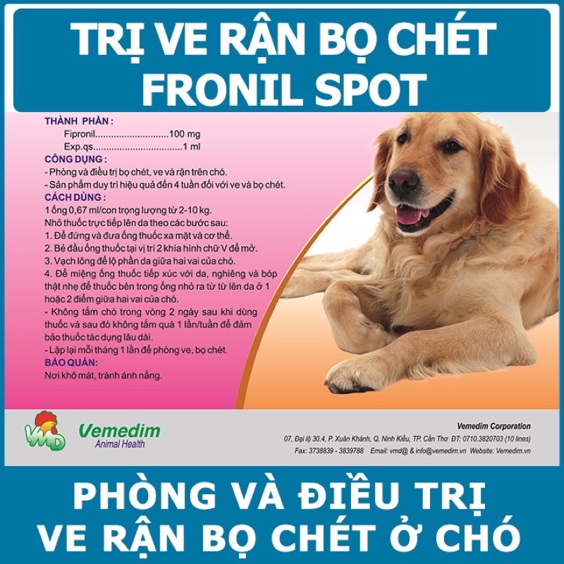 [CHÍNH HÃNG] Ống nhỏ gáy phòng &amp; trị ve, rận, bọ chét cho chó Fronil Spot - Kimi pets shop