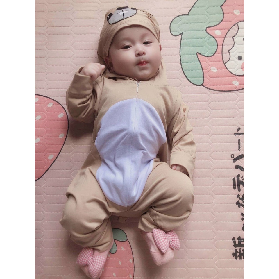 Áo dài liền thân dài tay hình con vật có mũ ngộ nghĩnh cho bé 5-15kg, vải cotton mềm, co giãn -BD68