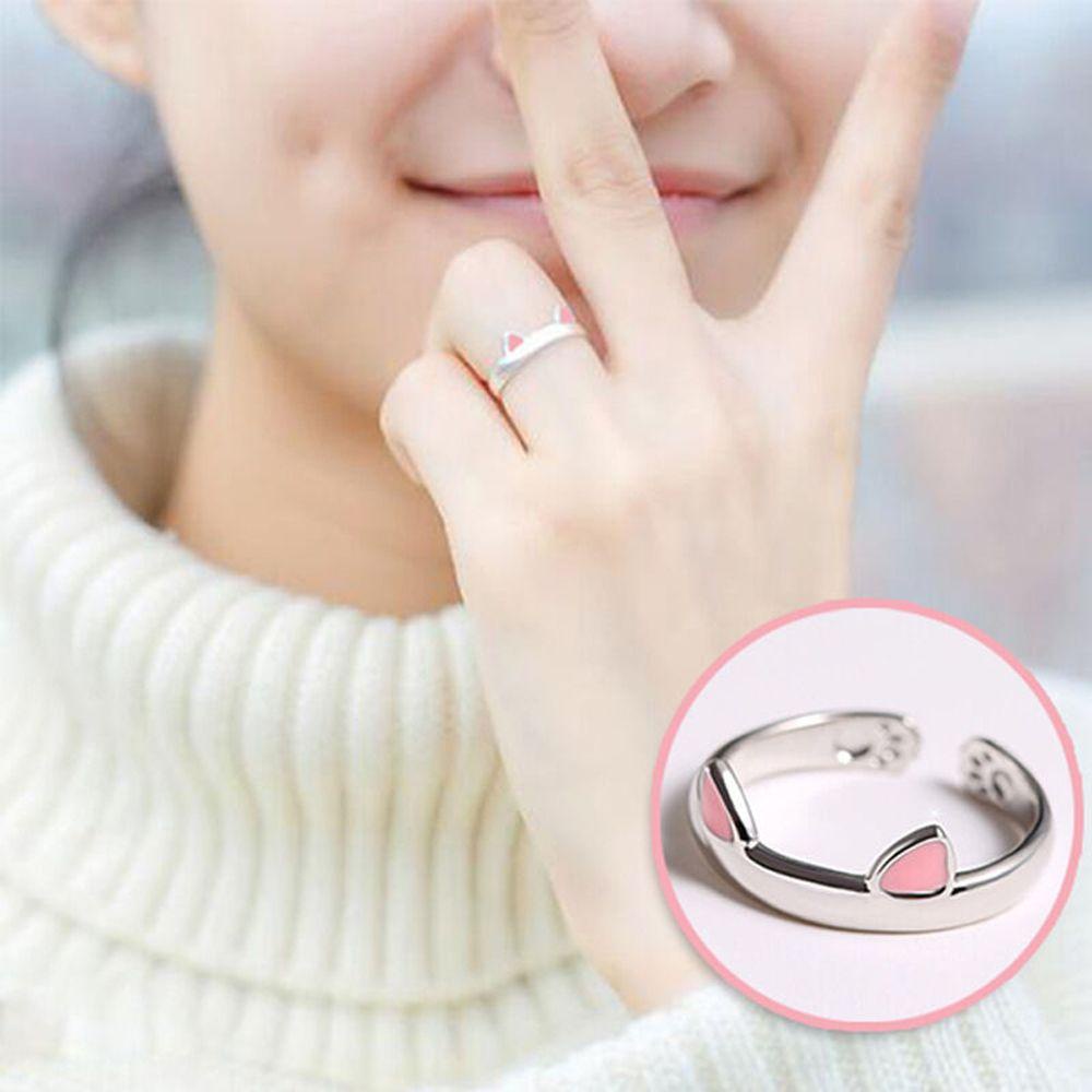 Nhẫn Đôi Hình Tai Mèo Phong Cách Hàn Quốc Độc Đáo Có Thể Điều Chỉnh Làm Quà Tặng Valentine