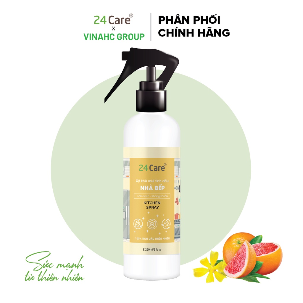 Xịt nhà bếp 24Care 250ml - không chứa hương liệu tạo mùi, giữ mùi - cam kết 100% tự nhiên