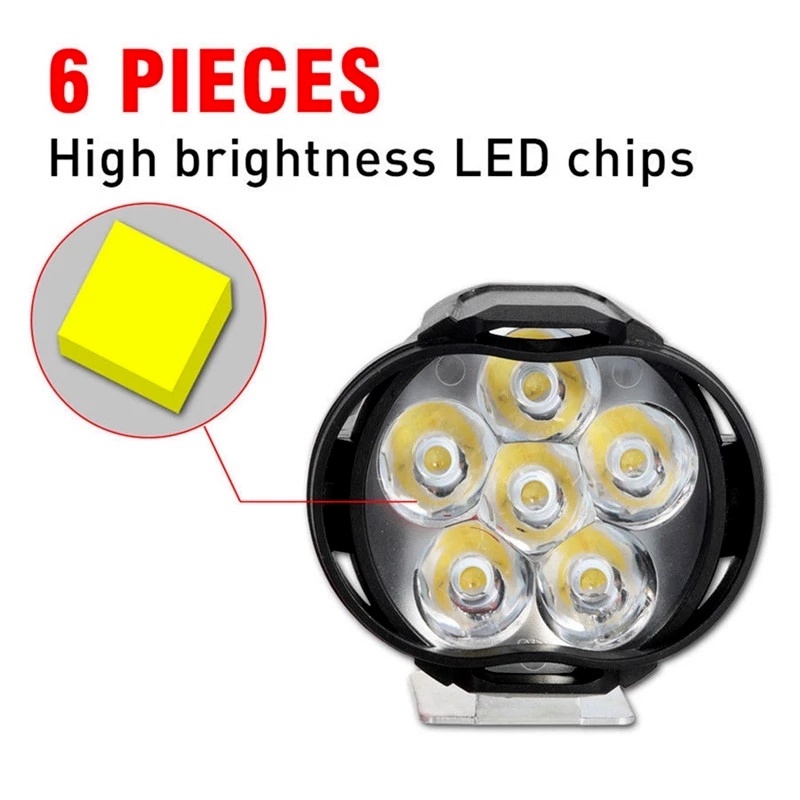 Set 2 Đèn Pha Siêu Sáng Chống Thấm Nước 1500LM 6 LED Ánh Sáng Trắng Dành Cho Xe Mô Tô