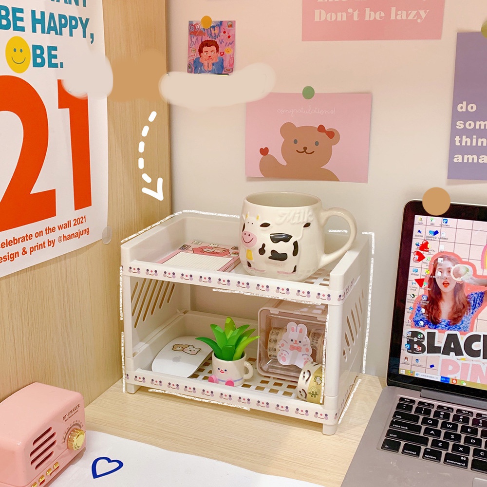 Kệ nhựa mini để bàn, giá để sách và phụ kiện 2 tầng để bàn có thể tháo rời, kích thước 24x15x17cm
