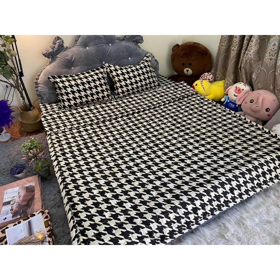 [Hàng Đẹp] Bộ ga chun kèm đôi vỏ gối Poly cotton mẫu Hoa Trà Nâu (IB để chọn mẫu nha)