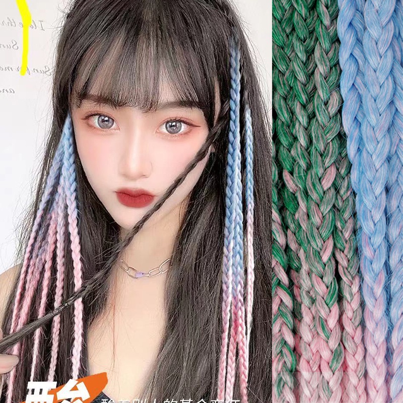 Tóc Giả Thắt Bím Nhiều Màu Sắc Tự Nhiên Dạng Xoắn Cho Nữ