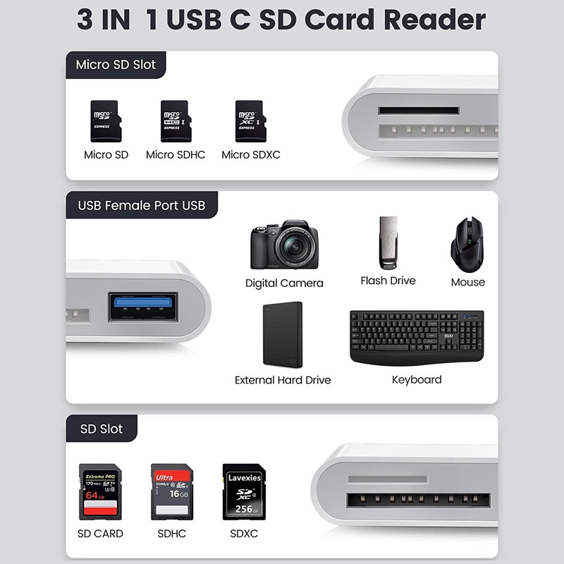 Đầu Đọc Thẻ Nhớ SD / Micro SD / Micro SD Cho Ipad Pro / samsung Galaxy S10 / S9 xiaomi