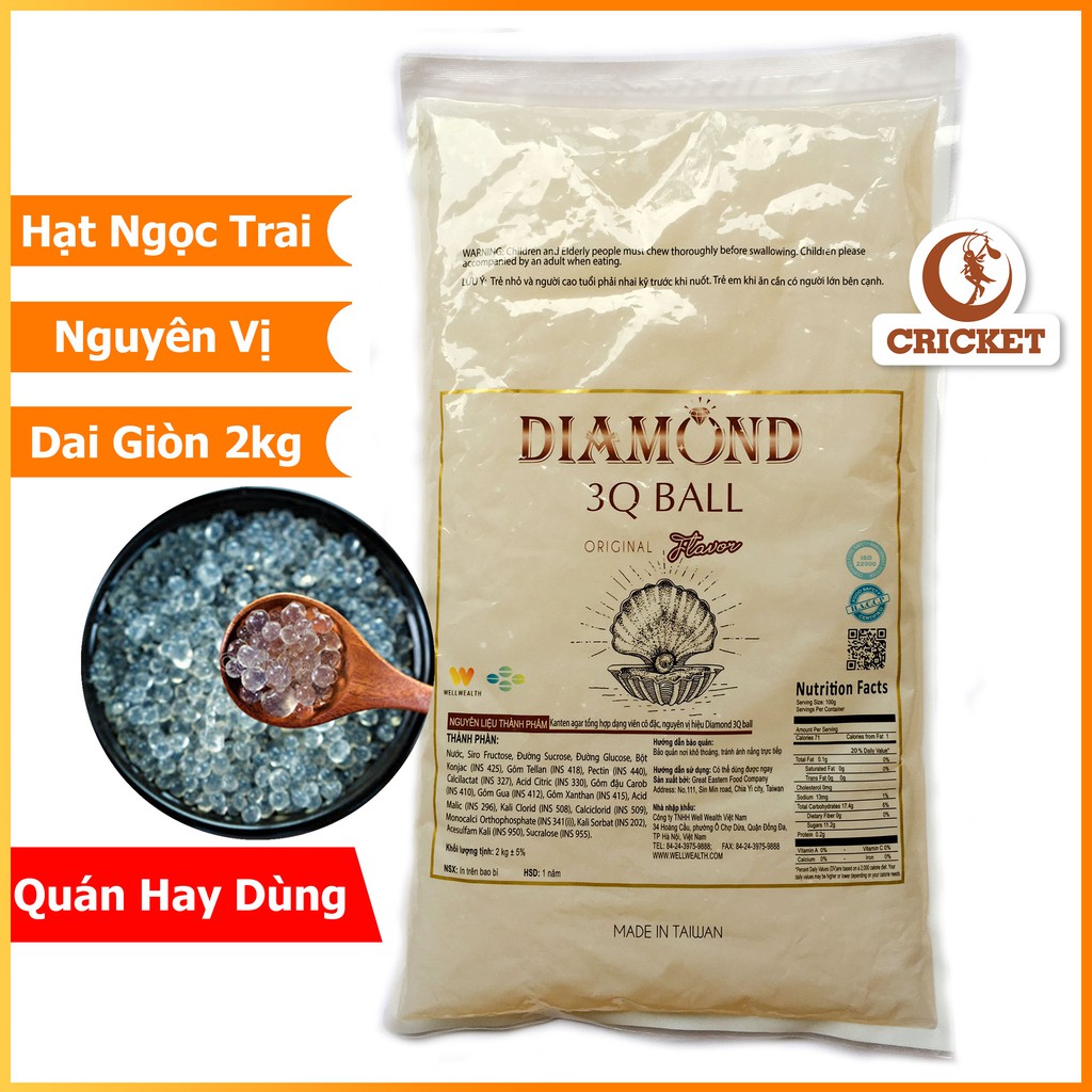 [Mã GROSALE2703 giảm 8% đơn 250K] Trân Châu 3Q Diamond Hạt Ngọc Trai Nguyên Vị - Túi 2kg Dai Giòn Ăn Liền