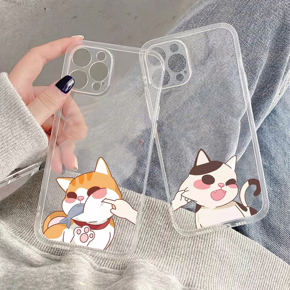 iPhone 12 PRO MAX iPhone 11 pro max iPhone x xr xs max iPhone 8 plus 7 plus SE2020 6 6s Plus cat Knead face Casing iPhone Case Transparent Soft TPU Cover