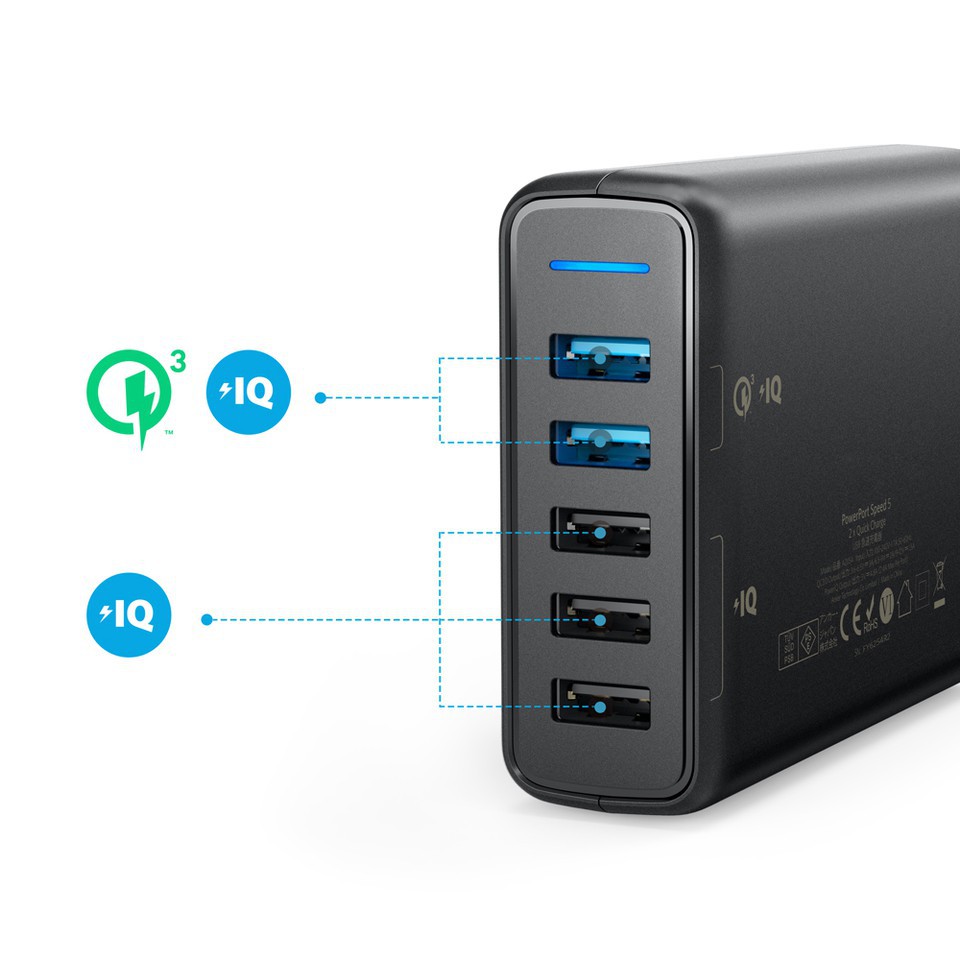 📍 Sạc ANKER PowerPort Speed 5 Cổng USB QC 3.0 - A2054 - Hàng Chính Hãng