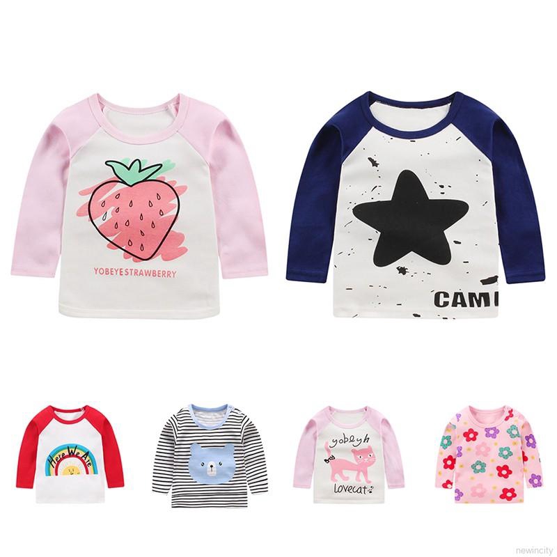 Áo thun tay dài bằng cotton với họa tiết in theo phong cách hoạt hình dùng cho trẻ nhỏ