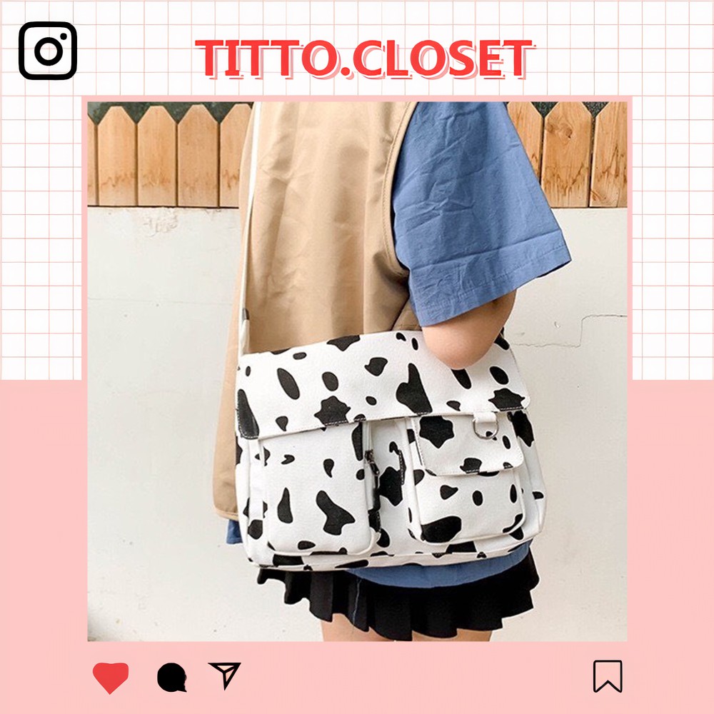 Túi Vải Canvas Bò Sữa Túi Đeo Chéo Ulzzang Unisex (Ảnh Thật)