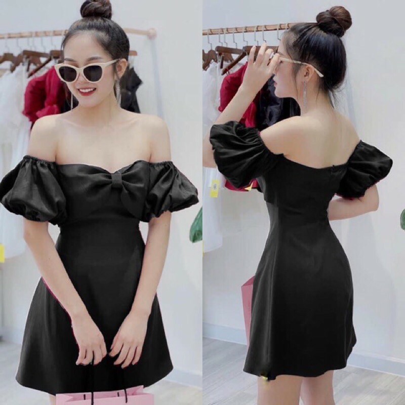 Đầm trắng cúp ngực hình nơ tay phồng - Miky Dress - dáng xòe tôn dáng - Pink moon store | BigBuy360 - bigbuy360.vn