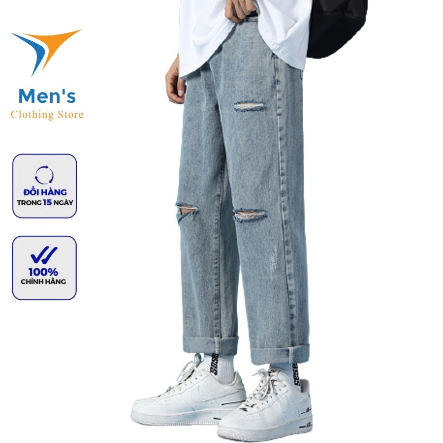 Baggy, quần baggy nam unisex Jeans Ống rộng phong cách bụi [RÁCH GỐI- RÁCH CẠNH] tại Men's_Clothing_Store