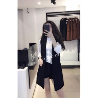 Set 3 món: áo vest đen + quần short đen + áo sơ mi trắng