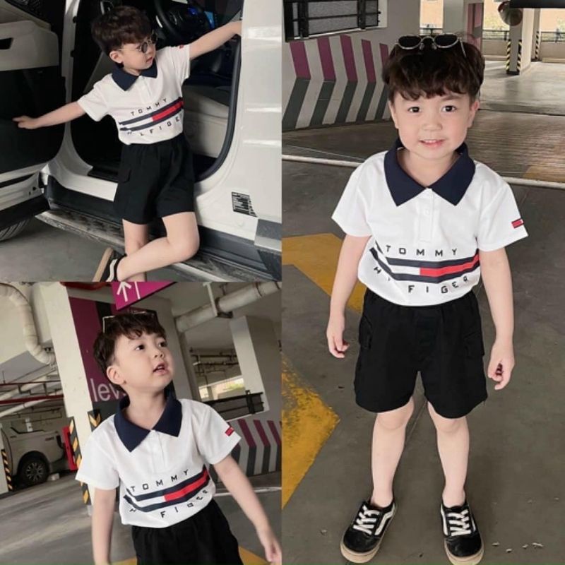 Áo polo gia đình tomy phối màu trắng đỏ chất thun cá sấu mềm mịn thấm hút tốt xiaomimi M1.141.TR.XL