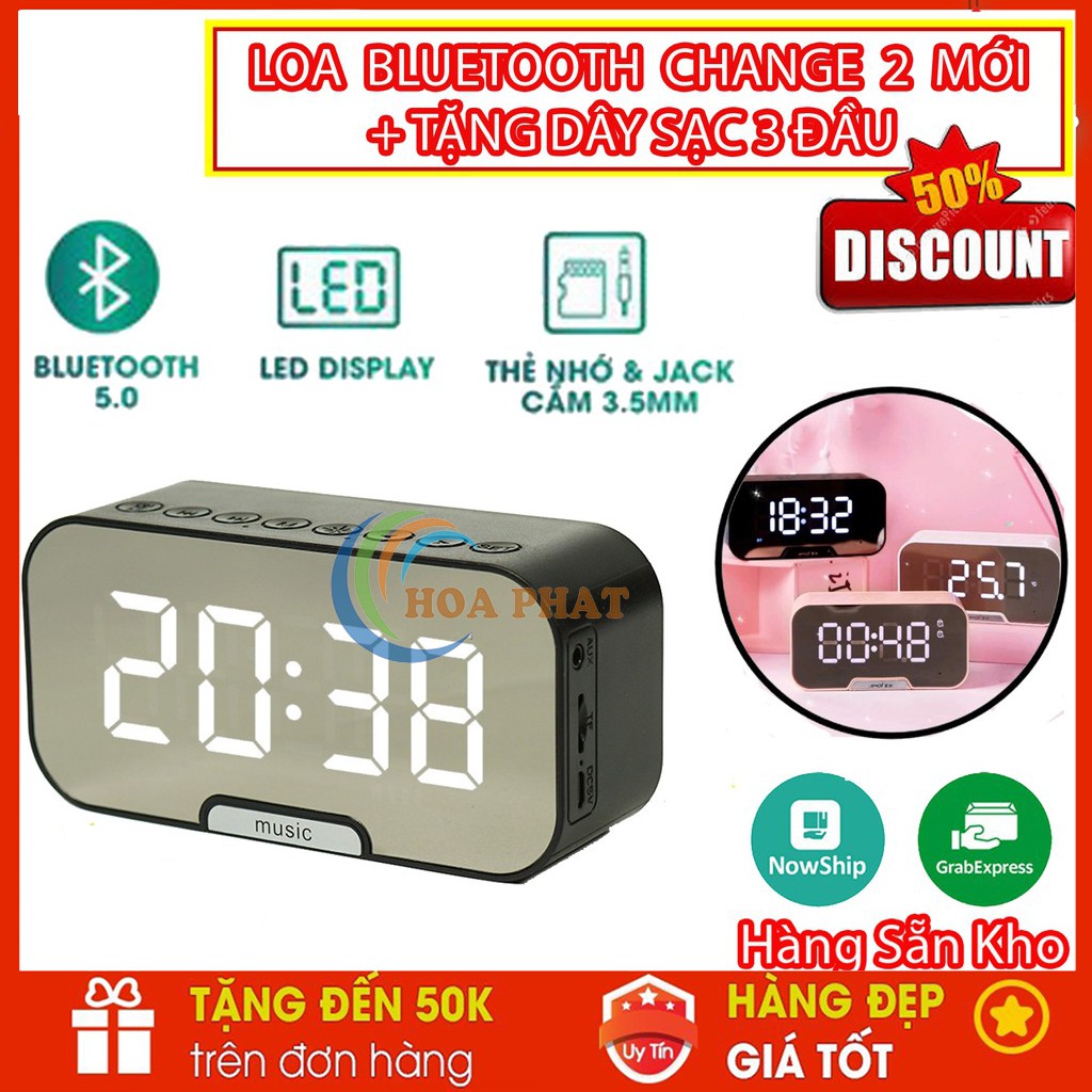 [Mã ELFLASH5 giảm 20K đơn 50K] Loa Bluetooth Không Dây Kiêm Đồng Hồ Báo Thức Mặt Gương Hiển Thị Đèn Led