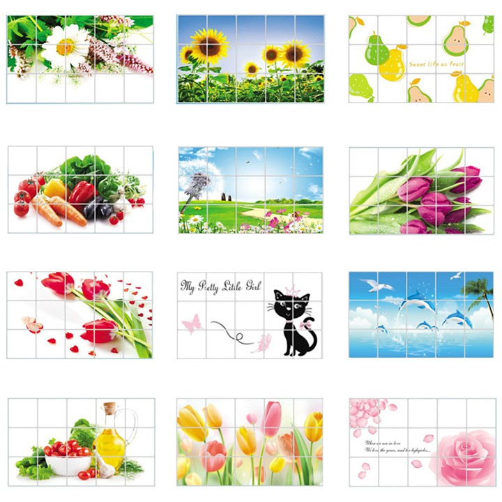 Decal dán tường nhà bếp hình hoa lá cành , hoa quả