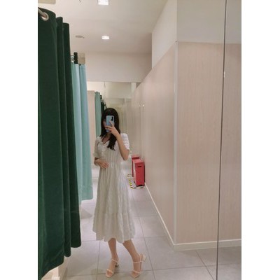 [VD063] Váy midi trắng cổ chữ V (có ảnh thật)