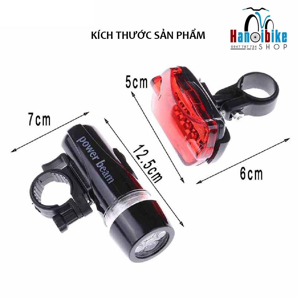 Combo đèn trước+sau cho xe đạp thương hiệu Power beam WJ-101