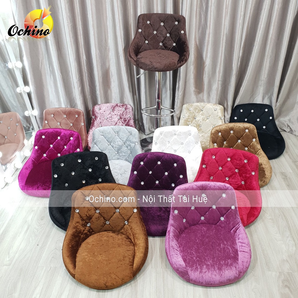 Ghế Quầy Bar, Ghế Quầy Lễ Tân Nỉ Nhung Đính Đá Sang Chảnh ( Ảnh Thật Và Video)
