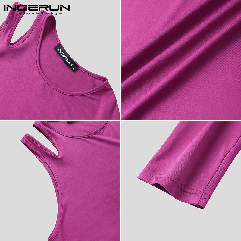 Áo kiểu INCERUN thiết kế lệch một bên vai màu trơn gợi cảm thời trang dành cho nam