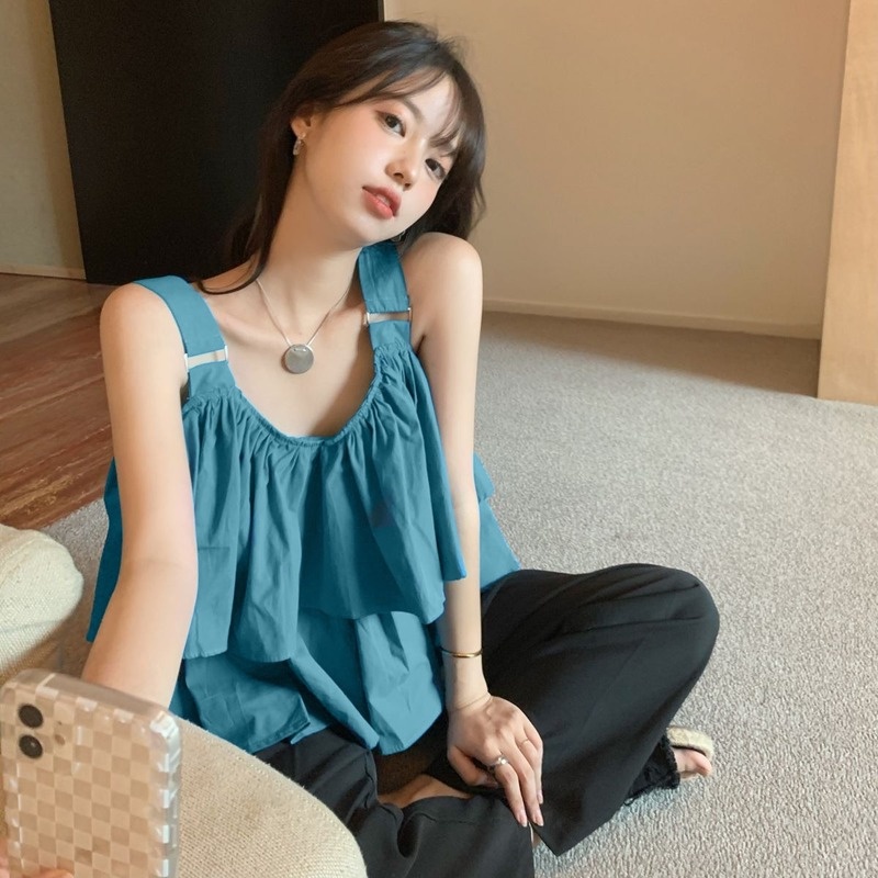 Áo thun không tay hai lớp thời trang mùa hè đáng yêu phong cách Hàn Quốc