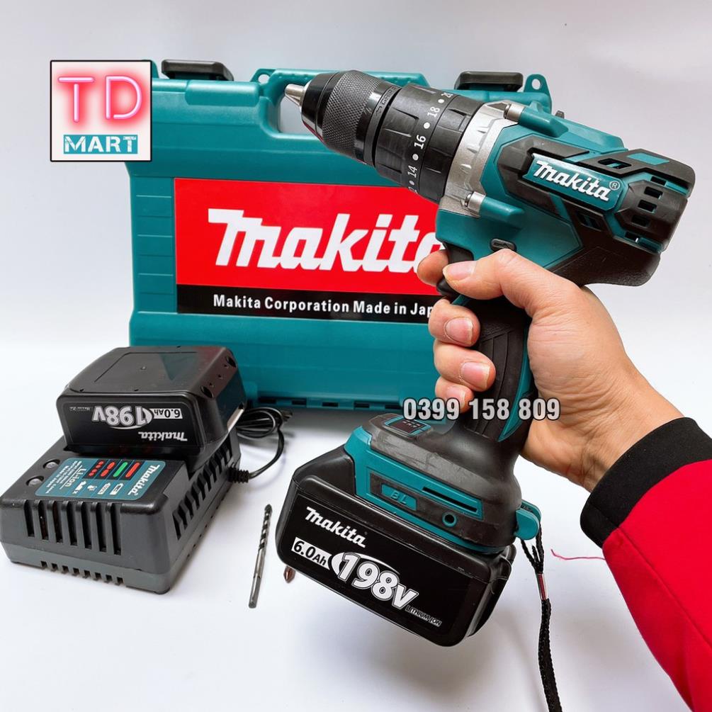 (GIÁ TỐT) Máy khoan pin 198V Makita Không Chổi Than 3 Chức Năng Có Búa