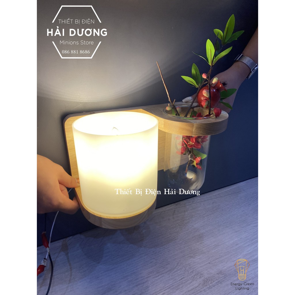 Đèn Tường Kệ Gỗ Chao Thủy Tinh Hiện Đại DT-2614 - Trang Trí Căn Phòng - Energy Green Lighting - Đã Bao Gồm Bóng LED 3W