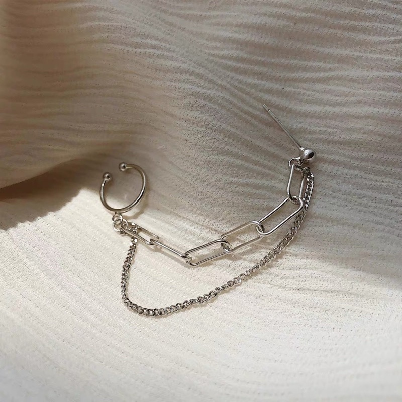 1 chiếc bông tai kẹp vành dây xích không cần lỗ trên l