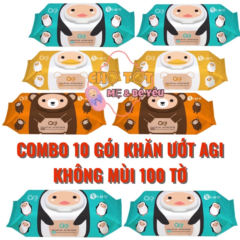 10 GÓI KHĂN ƯỚT AGI KHÔNG MÙI 100 TỜ