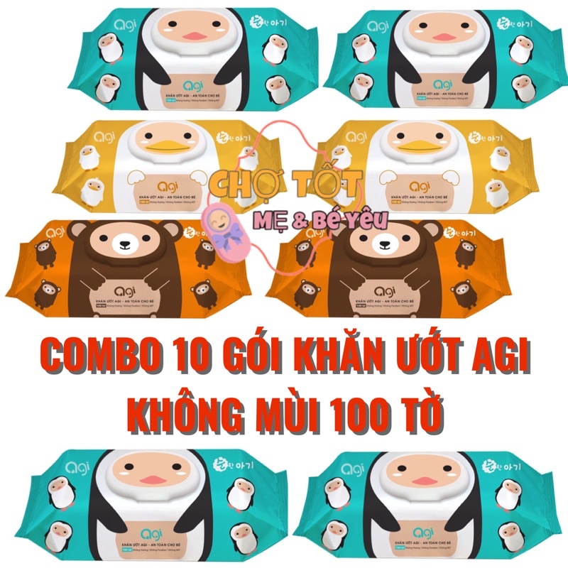 [MẪU MỚI] 10 GÓI KHĂN ƯỚT AGI KHÔNG MÙI 100 TỜ