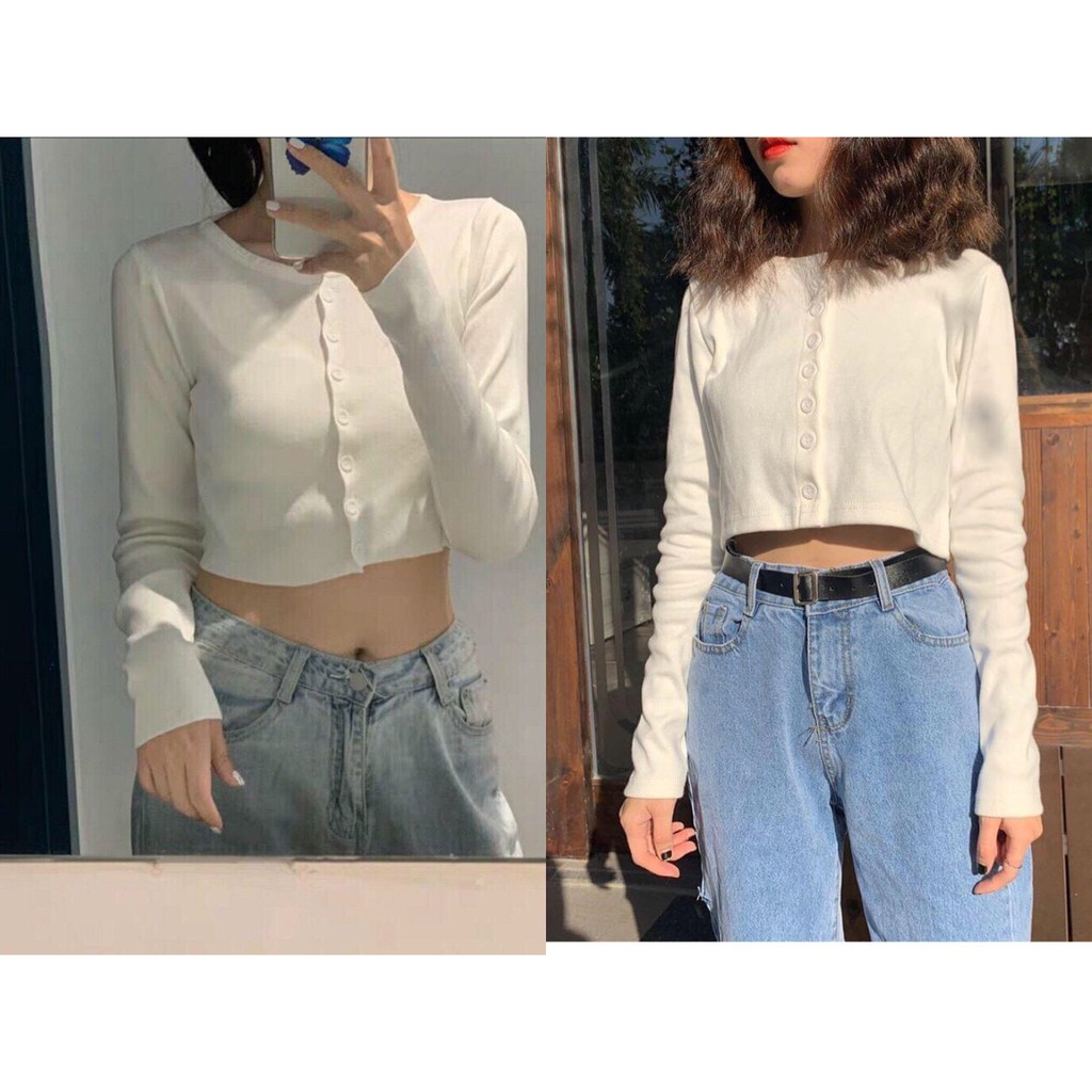 [3 Size M L XL 6 Màu] ÁO CROPTOP NỮ YAN DÀI TAY PHỐI KHUY UNISEX_kèm ảnh và clip thật