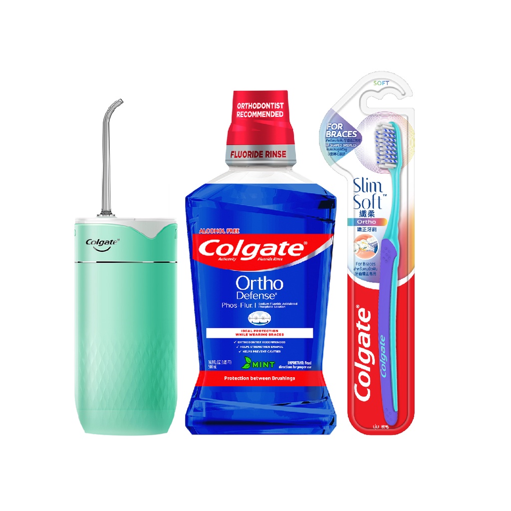 Combo Tăm nước Colgate và bàn chải + nước súc miệng Ortho