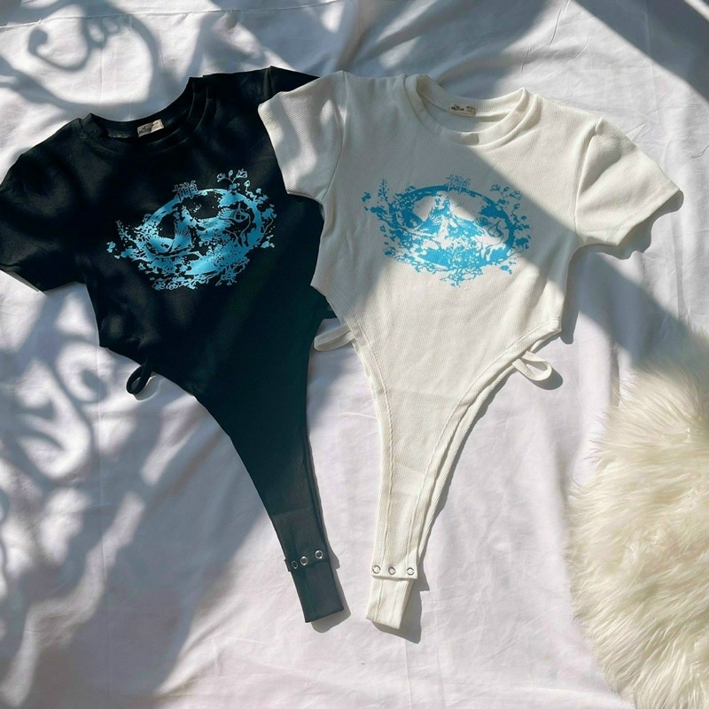 Bodysuit Nữ Ngắn Tay Cổ Tròn Hở Eo Quyến Rũ