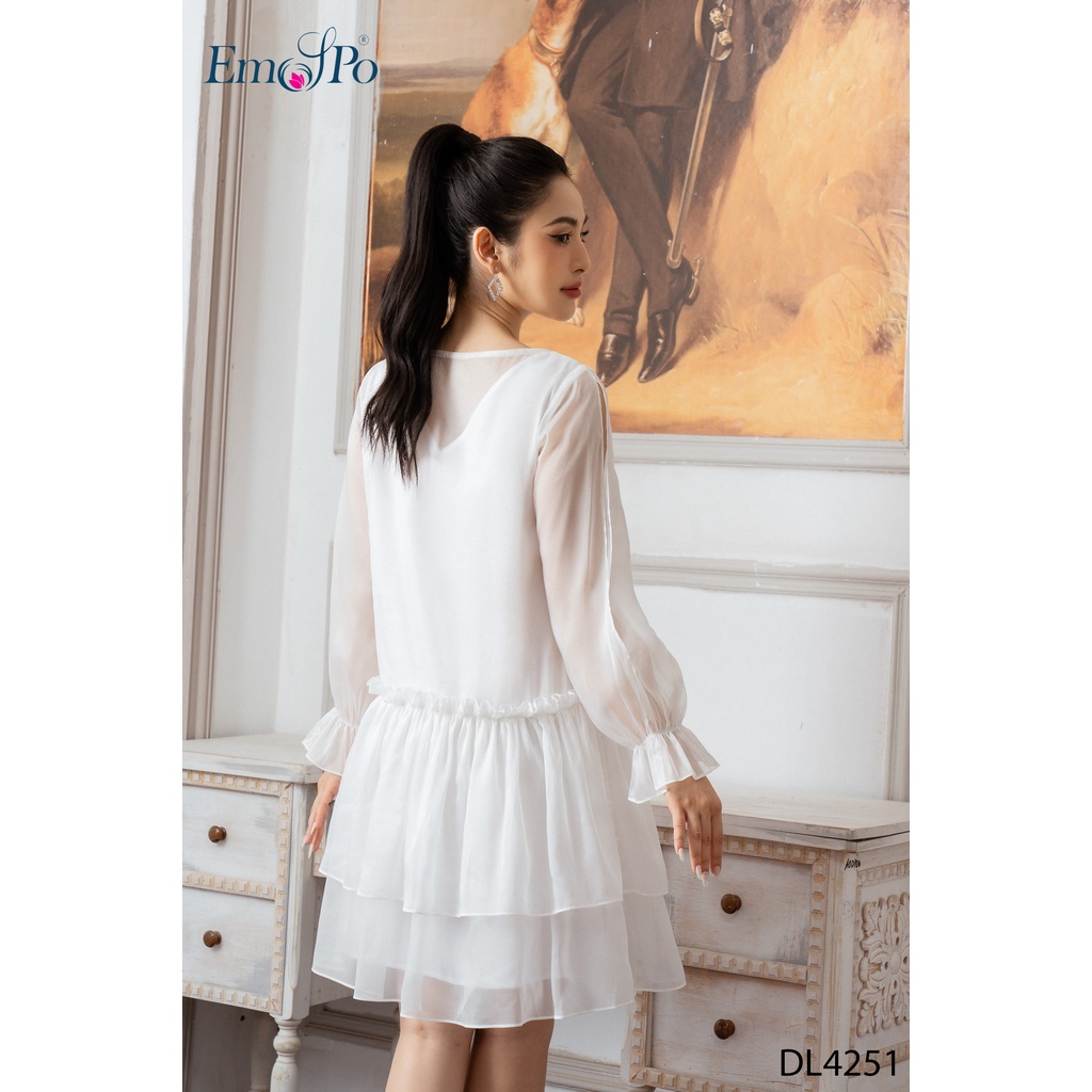 Đầm cổ tim Emspo thắt nơ cổ, bèo tầng chân váy DL4251