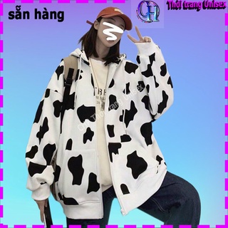 Áo Khoác Nỉ Unisex Nam Nữ Dáng Rộng Họa Tiết Bò Sữa Cao Cấp Siêu Chất AK050