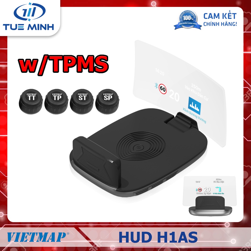 VIETMAP HUD H1AS - Màn hình hiển thị thông minh trên ô tô - Tích hợp Cảm biến áp suất lốp TPMS