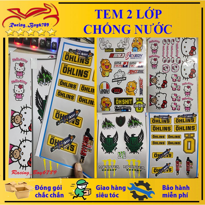 Tem Sticker đề can Uma Racing, Monster, Ohlin, Kitty chống nước