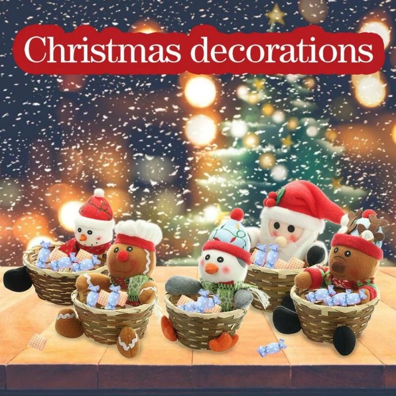Giỏ Đựng Kẹo Trang Trí Bàn Giáng Sinh Hình Ông Già Noel Tuần Lộc Người Tuyết Tuần Lộc