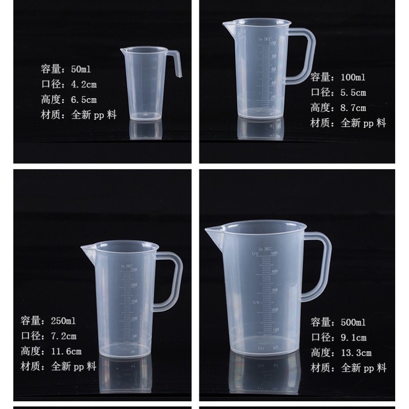 Cốc đong nấu ăn, làm bánh, pha chế 50ml, 100ml, 250ml, 500ml