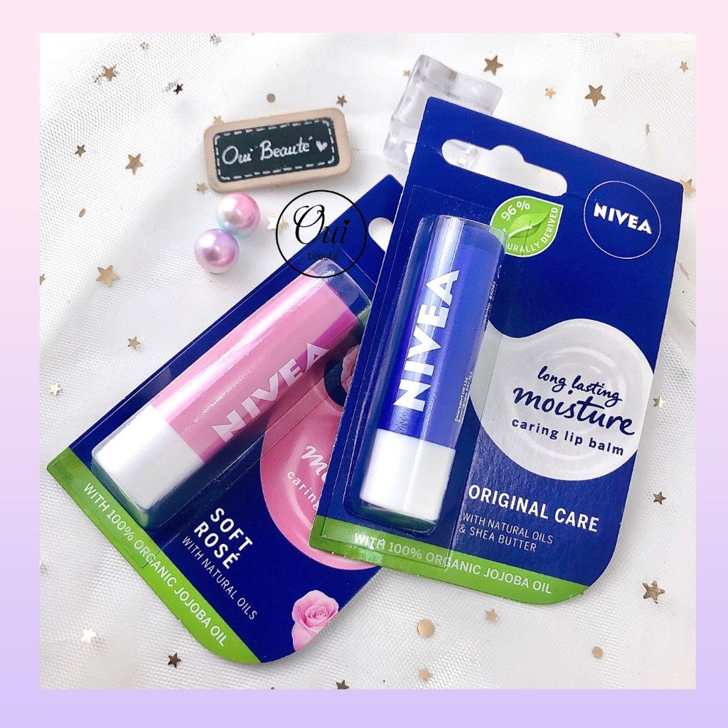 Son dưỡng môi Nivea Caring Lip Balm, son dưỡng ẩm môi chuyên sâu 5,5ml Ouibeaute