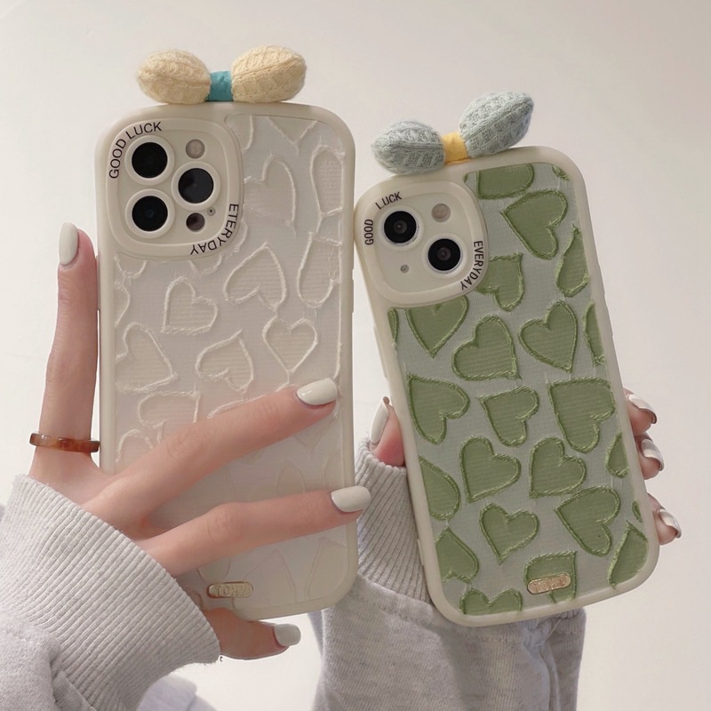 Ốp điện thoại chống rơi họa tiết nơ và trái tim thích hợp cho iPhone13Pro/12Pro/11Pro/7/8plus X/XS XR XSMAX