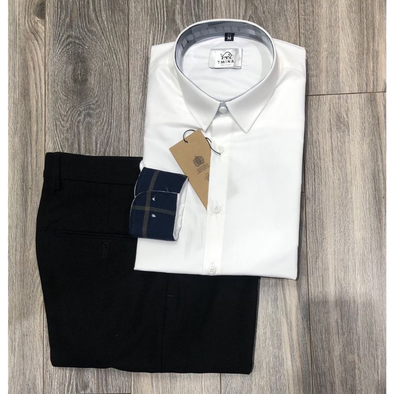 Áo sơ mi trắng dài tay Badass áo sơ mi nam phối màu cổ tay cực mềm mịn thoáng khí